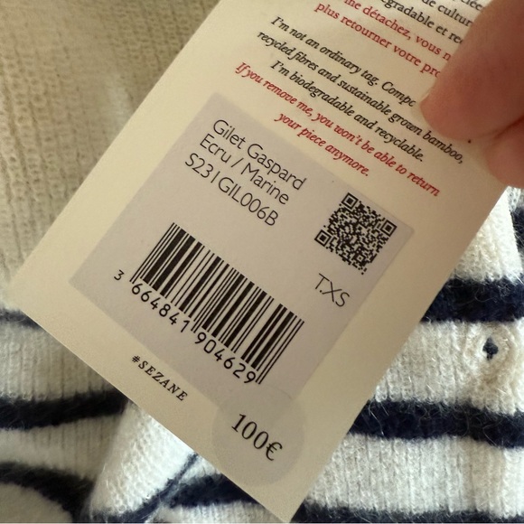 Sezane Gaspard Cardigan Ecru and Navy Striped XS - Picture 8 of 8